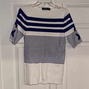 Lauren by Ralph Lauren blue and white striped knit blouse